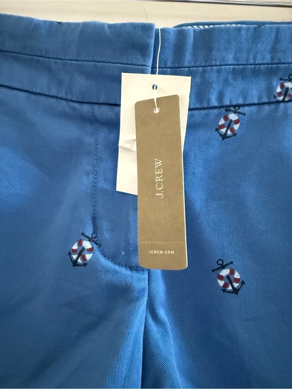 NWT J.Crew Chino Shorts Blue Nautical Anchor Embroidered Size 0 Coastal Preppy